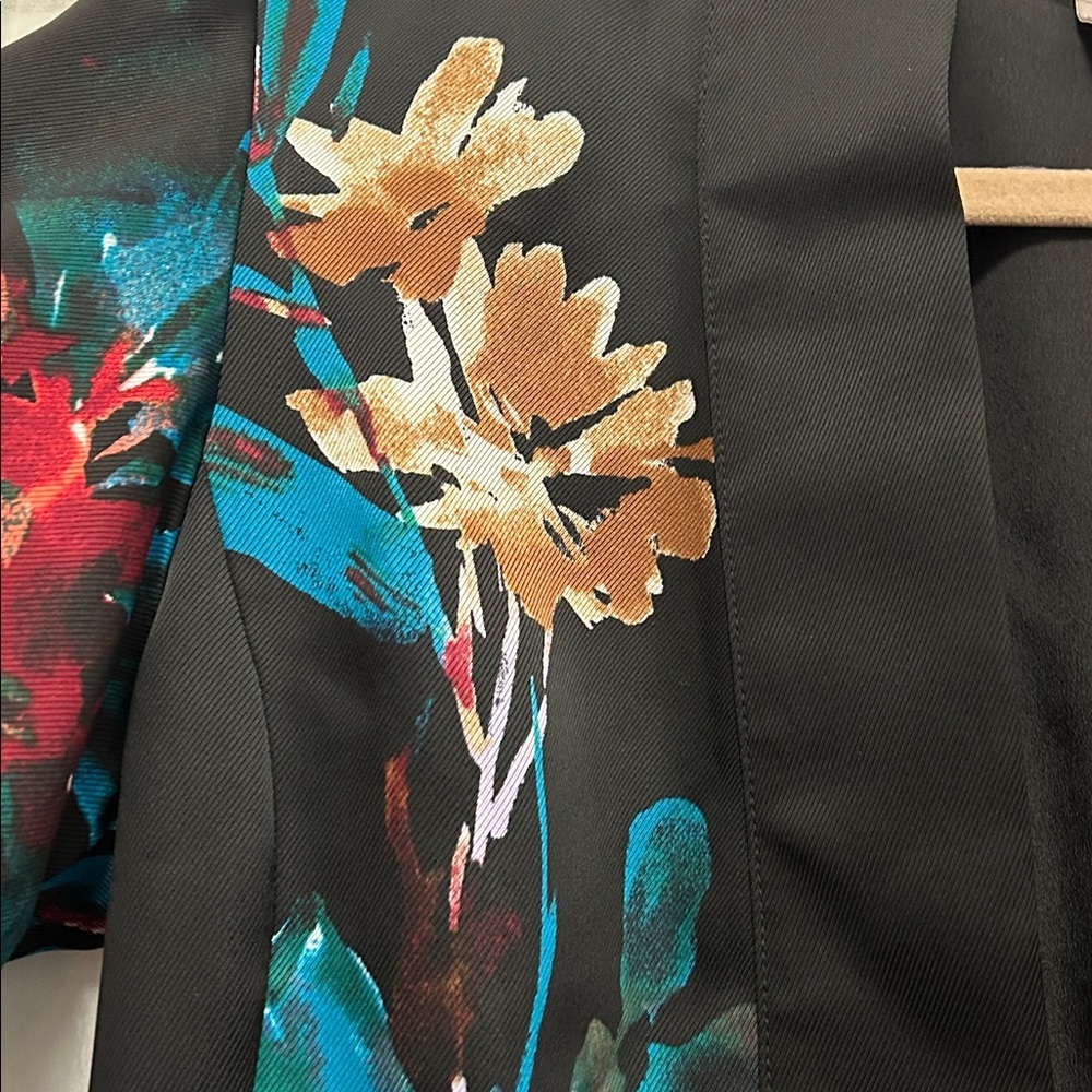 Chico's Kimono Dark Black Floral Tulip Sleeve Evening Drama Duster Size 00 - Picture 6 of 10